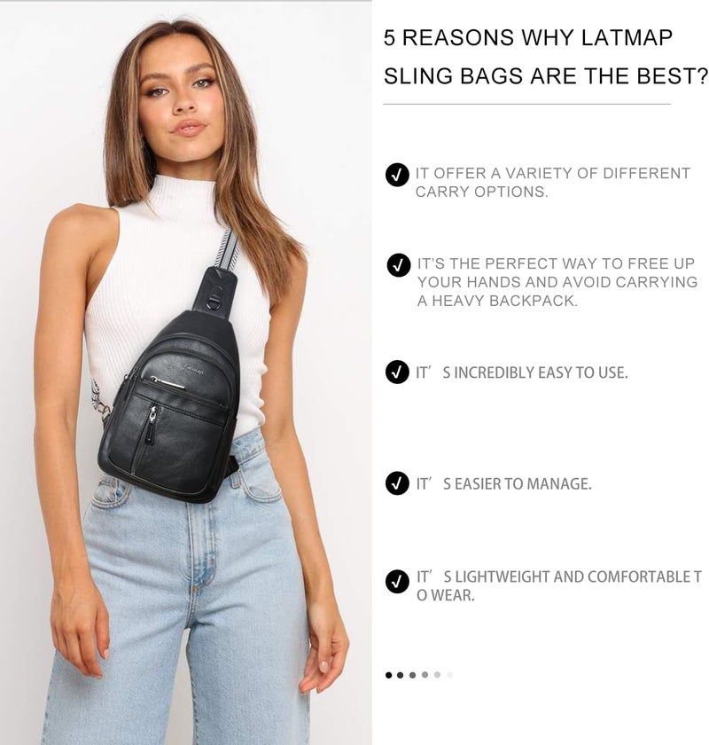 LATMAP 7L Sling Bag For Women Men Backpack Fanny Pack Crossbody Chest Travel Shoulder Belt Bags Purse Handbag PU Leather - Image 3